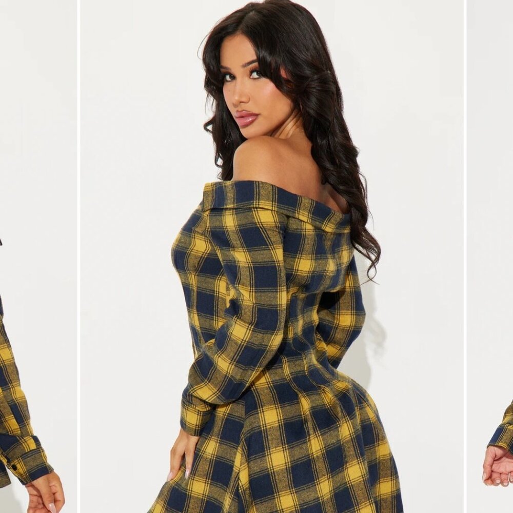 Fashion Nova Off-The-Shoulder Plaid Dress